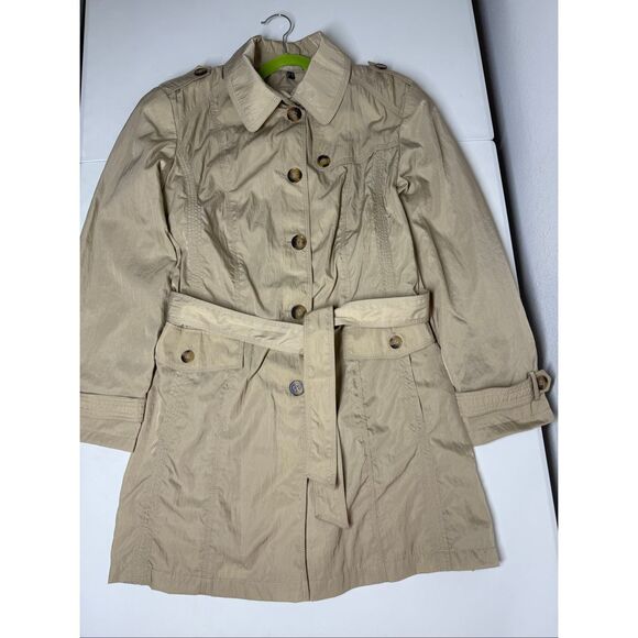 Barbara Lebek Women’s Lightweight Trench Coat Beige Belted Size 16 See Notes - Picture 3 of 16